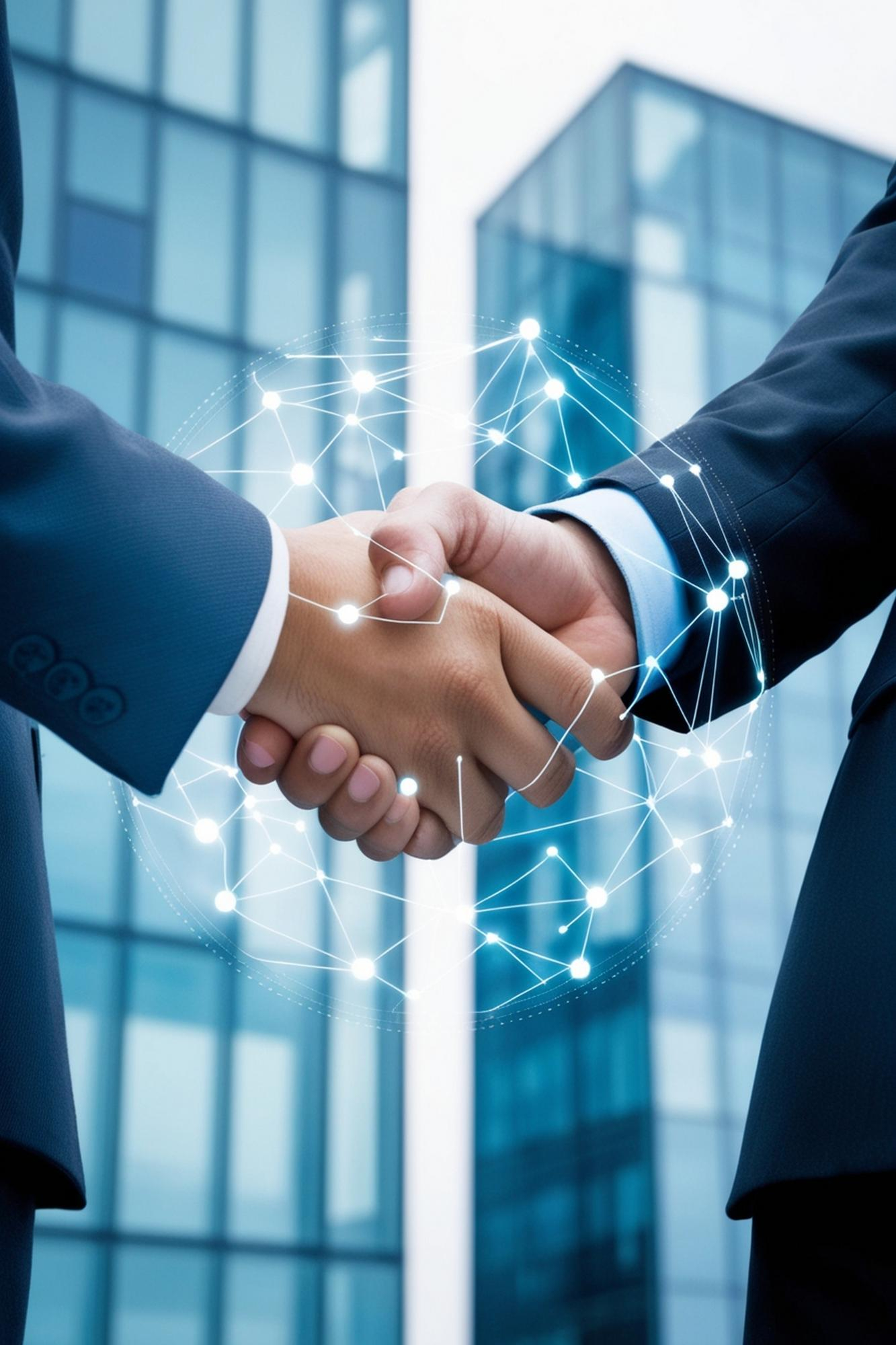 Manufacturing professionals shaking hands inside a facility